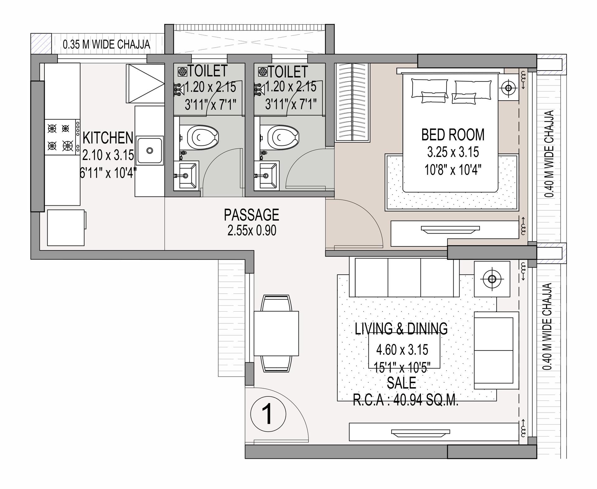 1 BHK floor plan