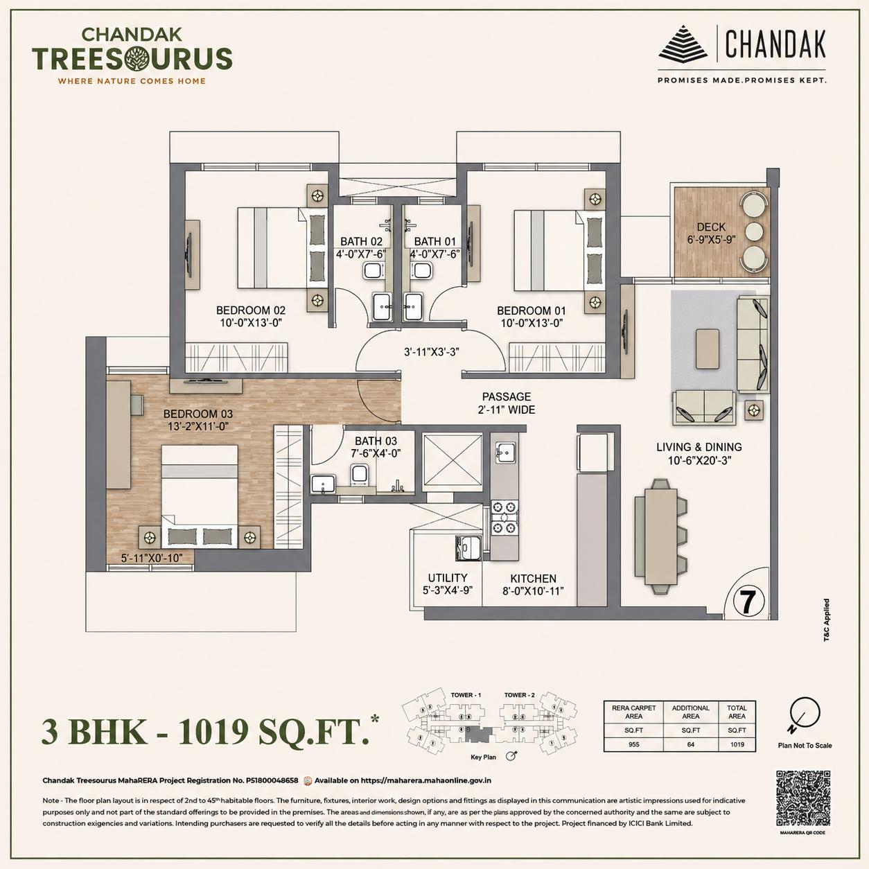 3BHK floor plan