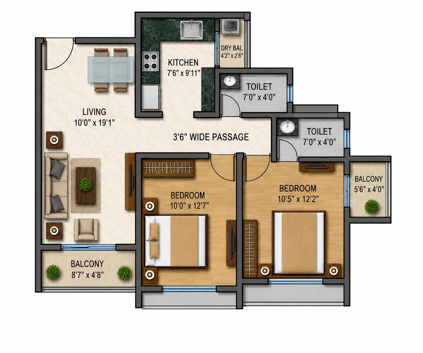 2BHK Type5 floor plan