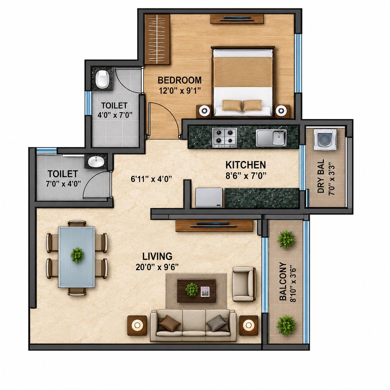 1BHK Type4 floor plan
