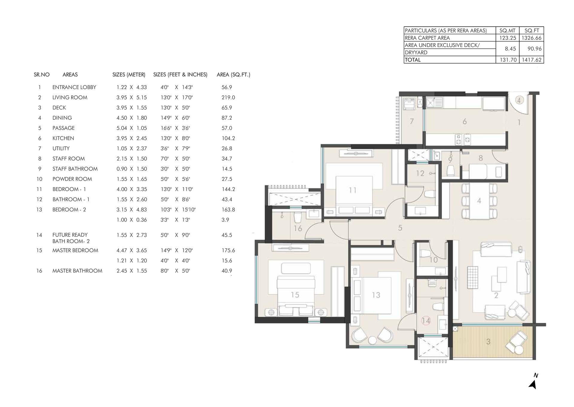 3BHK Type1 floor plan