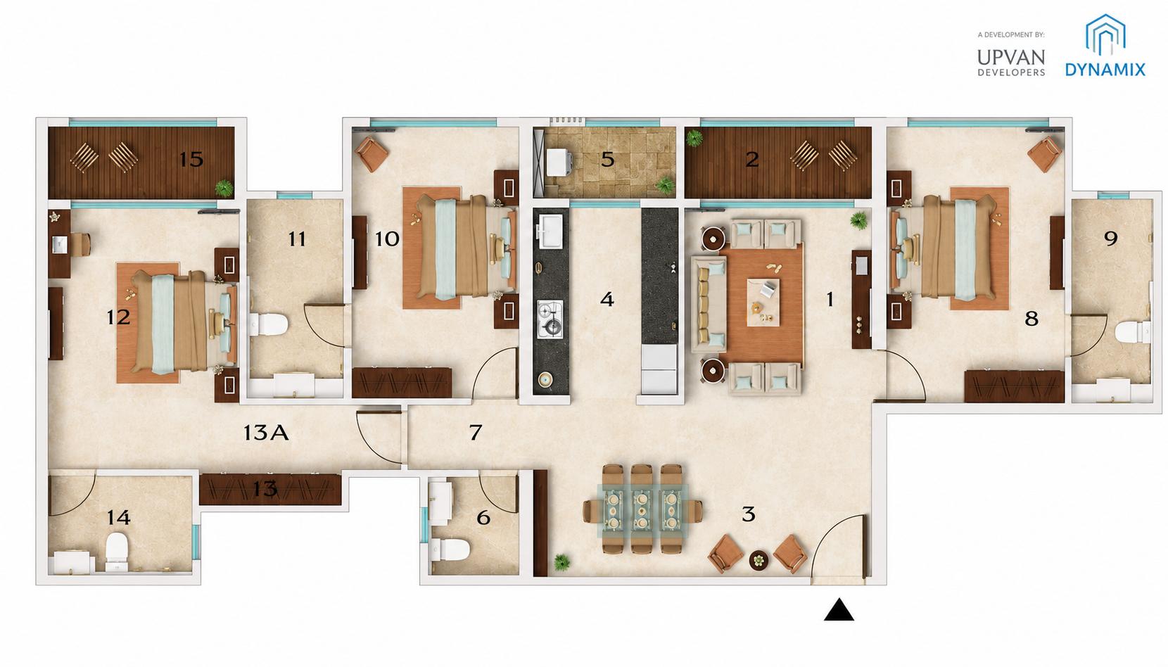 3BHK floor plan