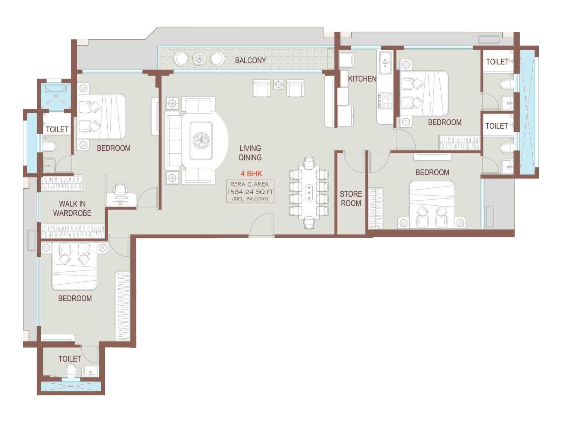 4 BHK floor plan