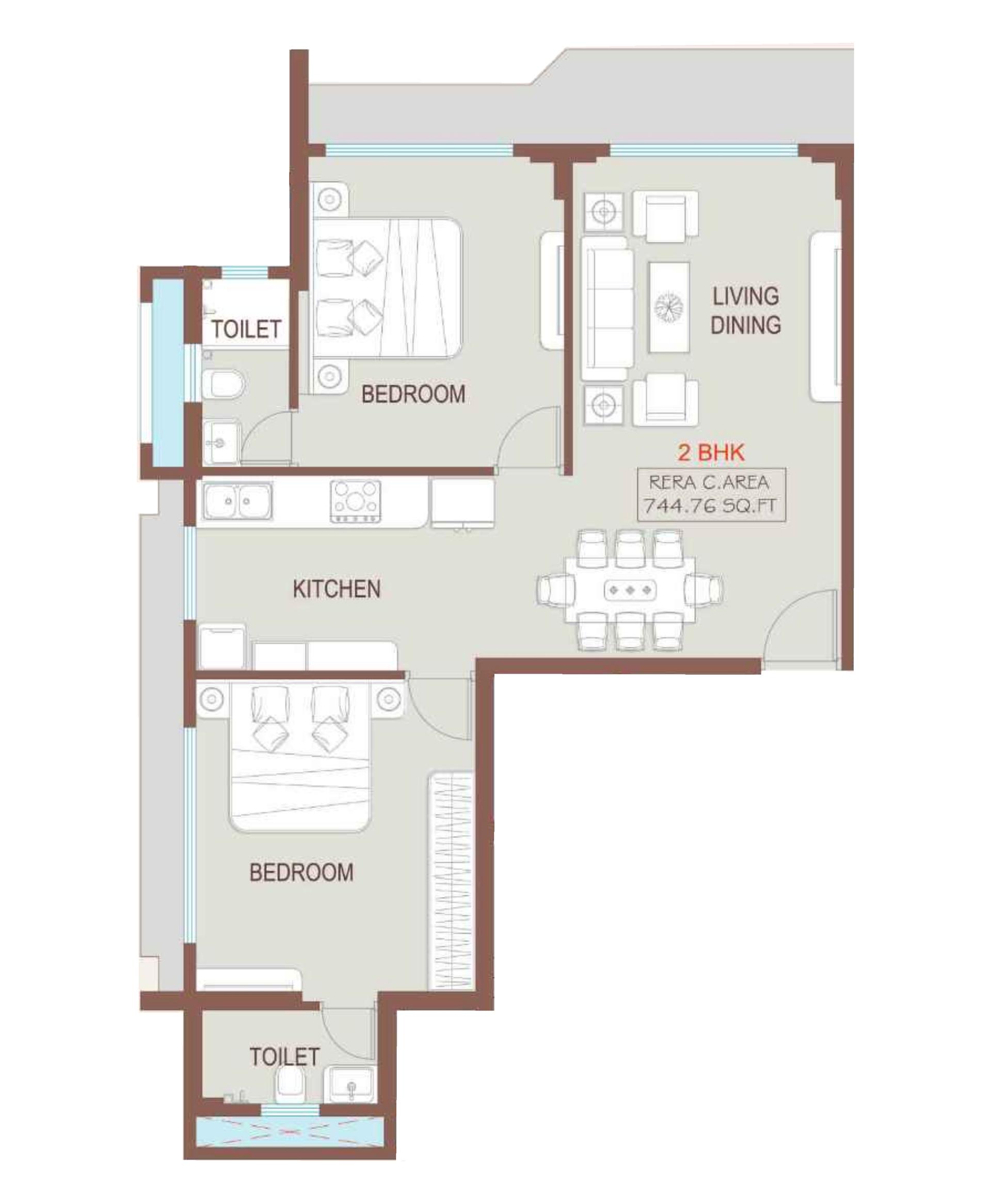 2 BHK Type1 floor plan