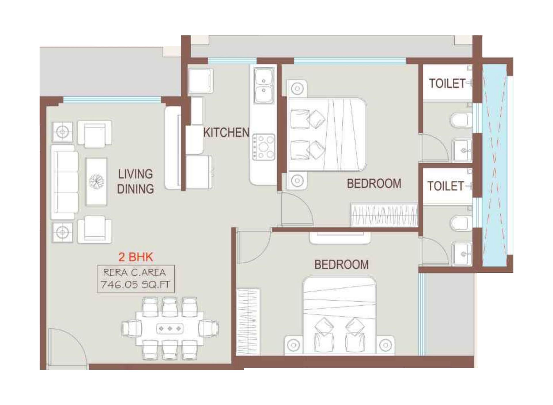 2 BHK Type2 floor plan