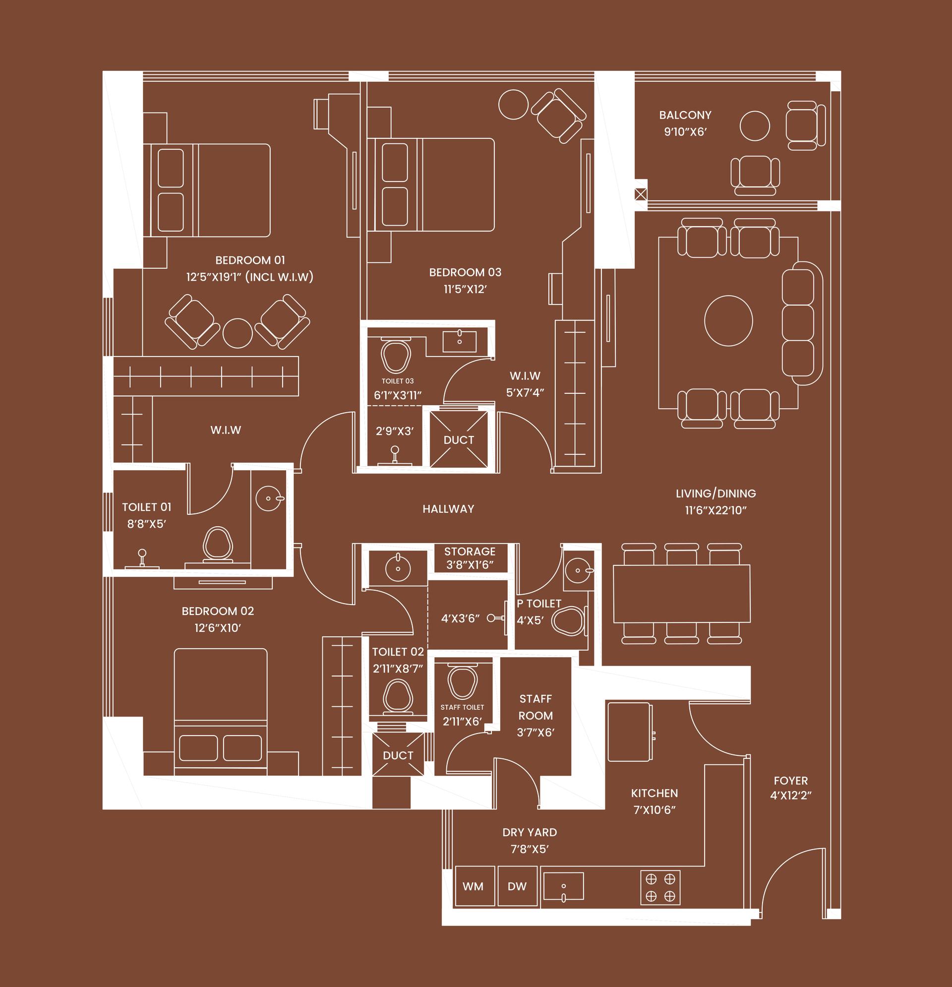 3BHK floor plan