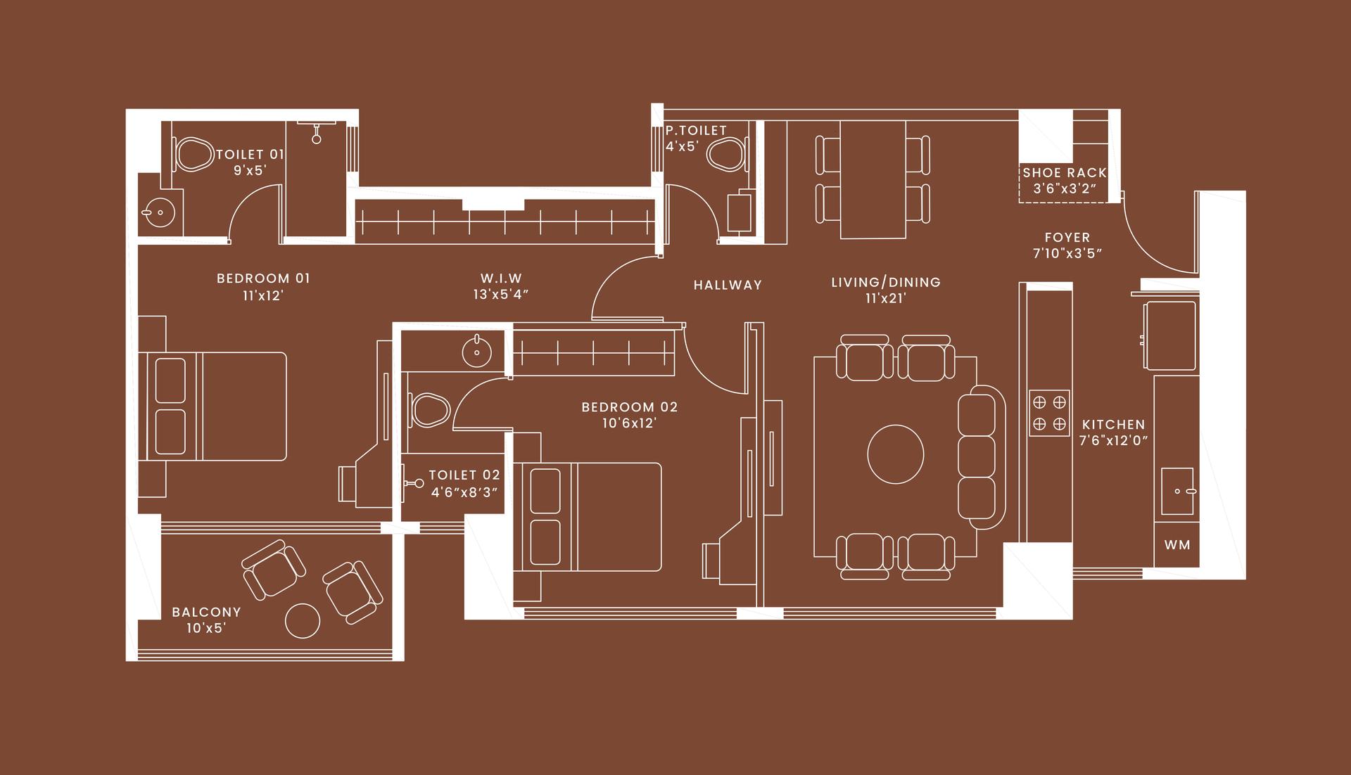 2BHK Type2 floor plan