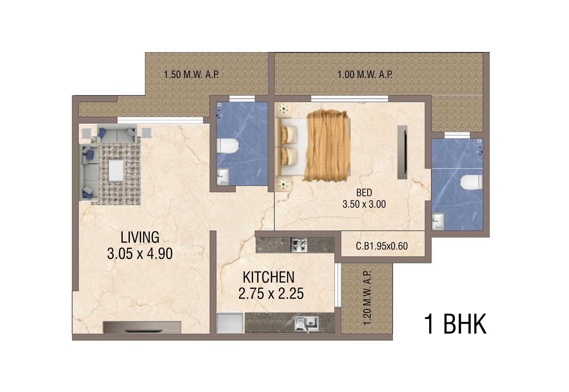 1BHK floor plan