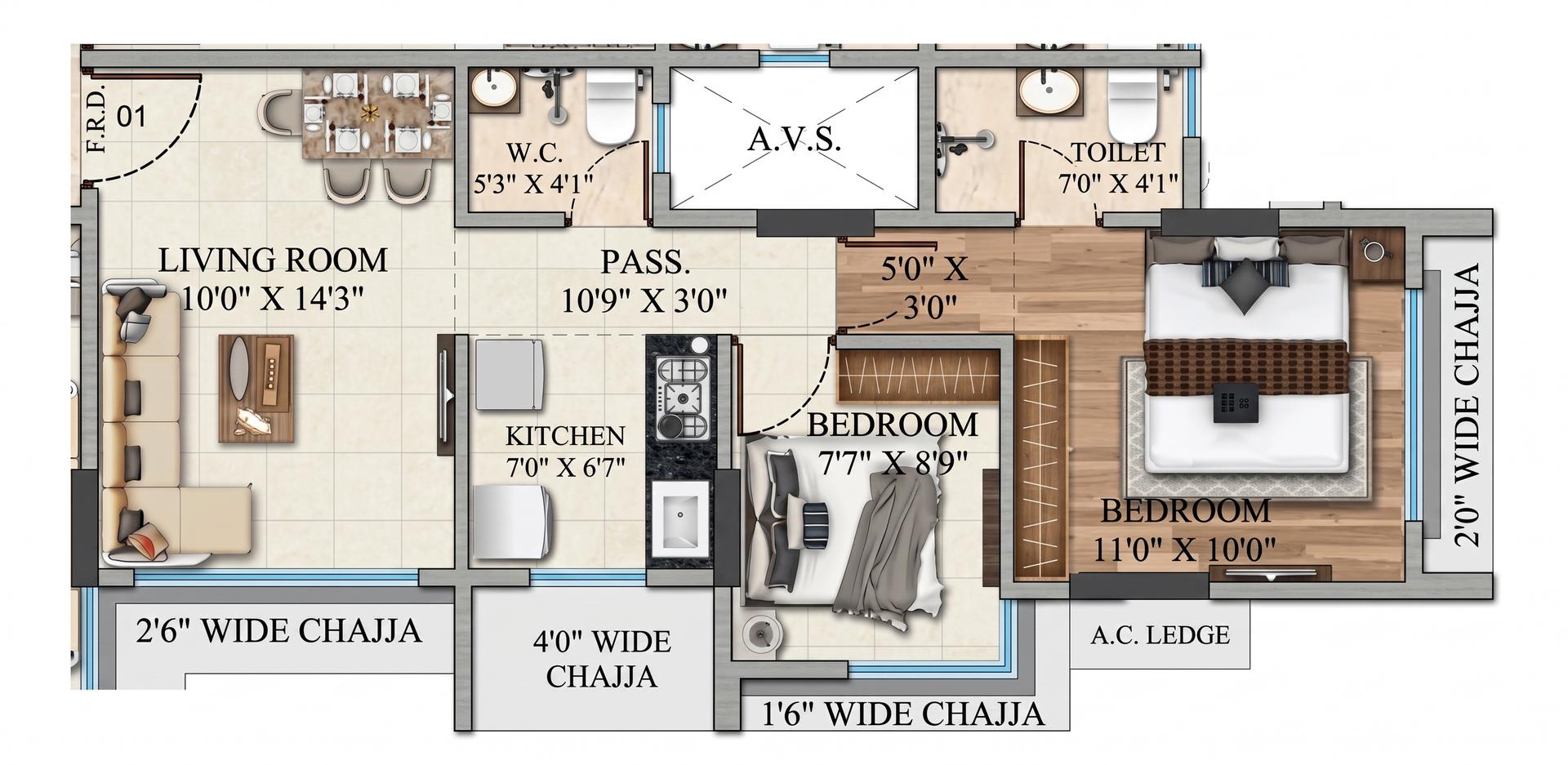 2 BHK floor plan