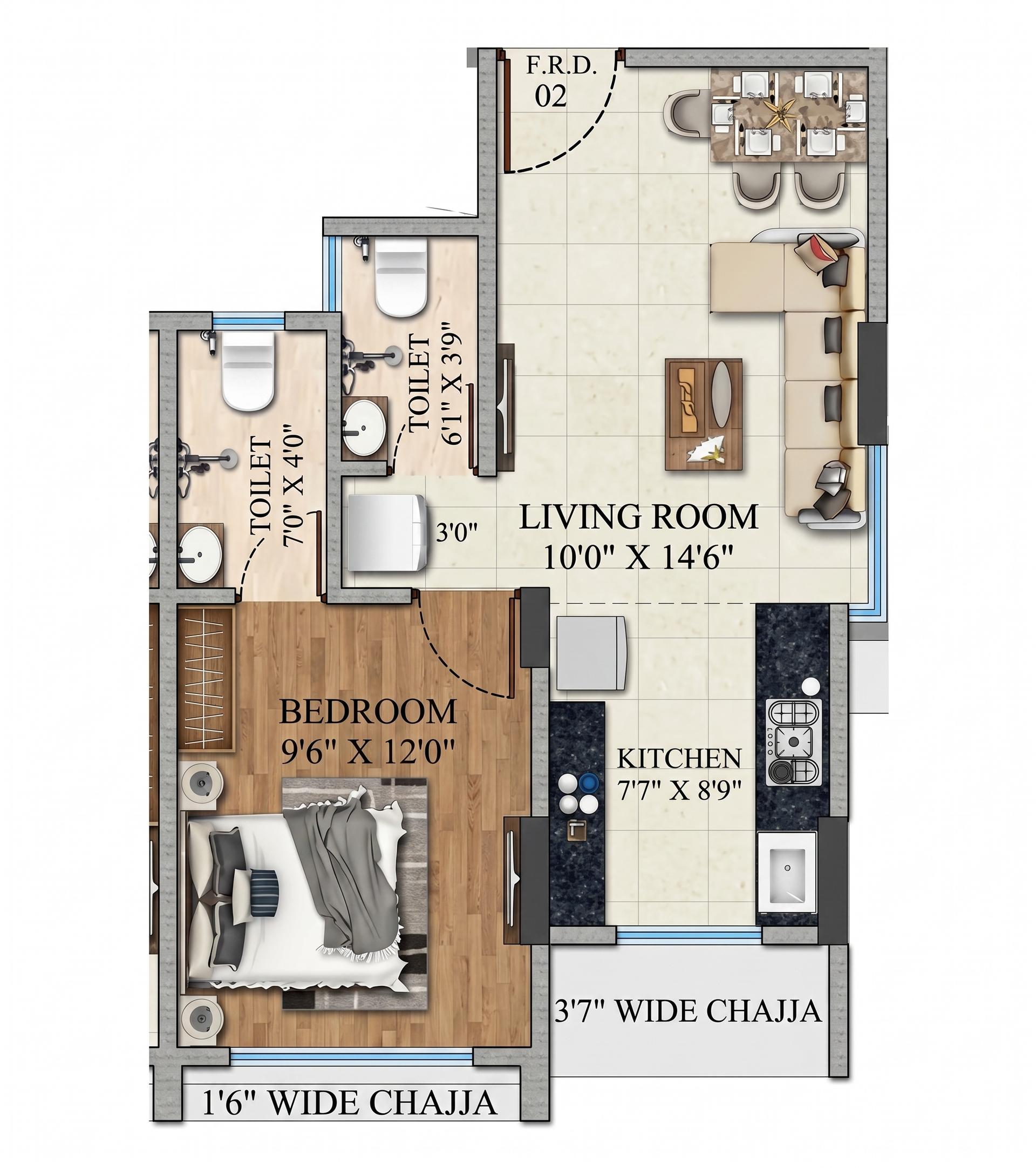 1 BHK floor plan