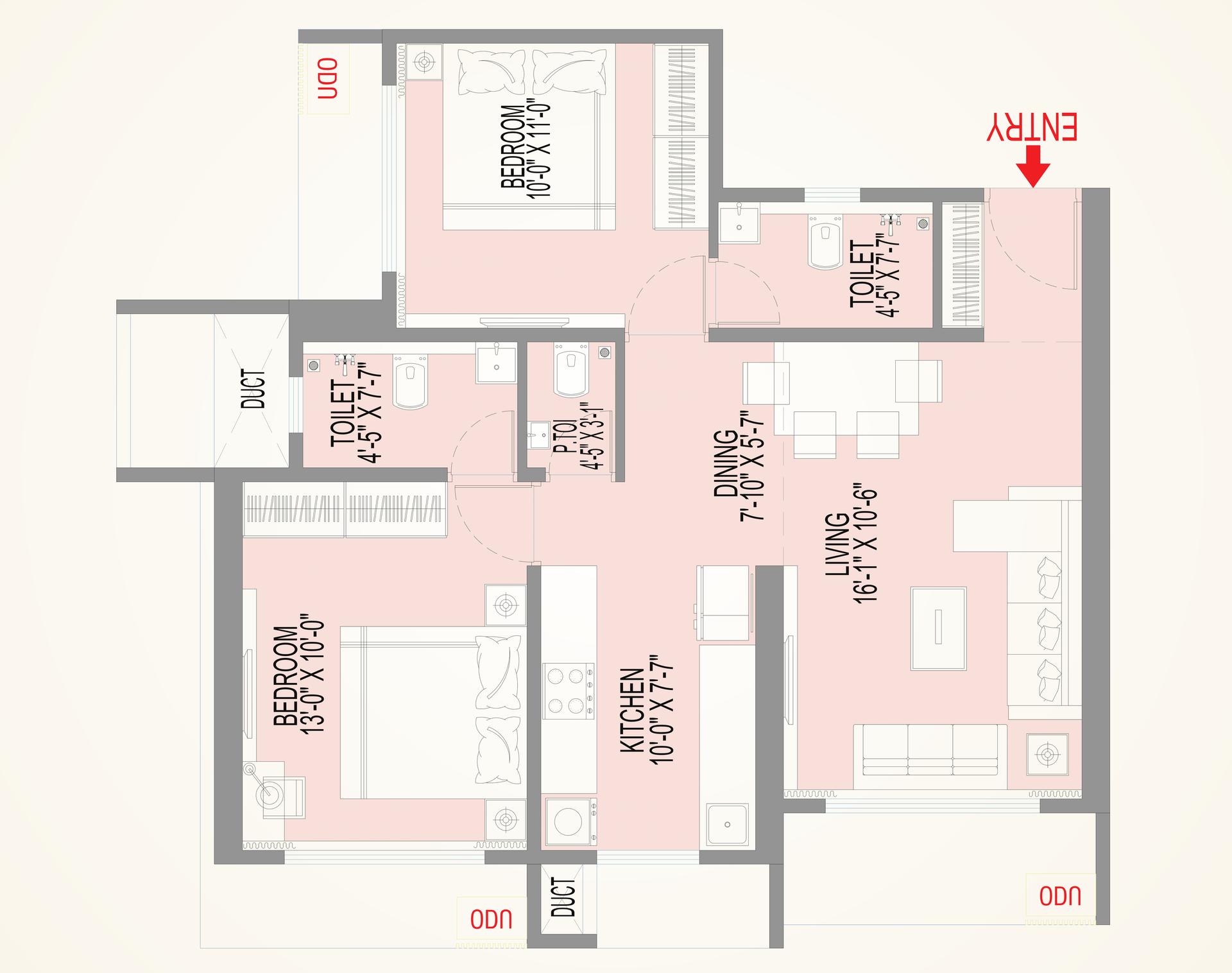 2 BHK Type2 floor plan
