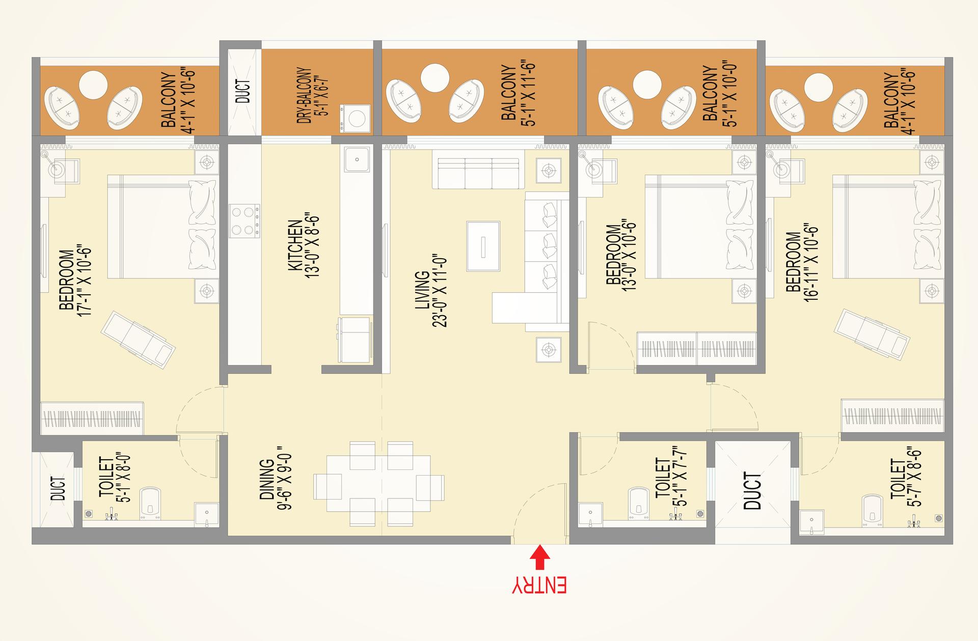 3 BHK Type3 floor plan