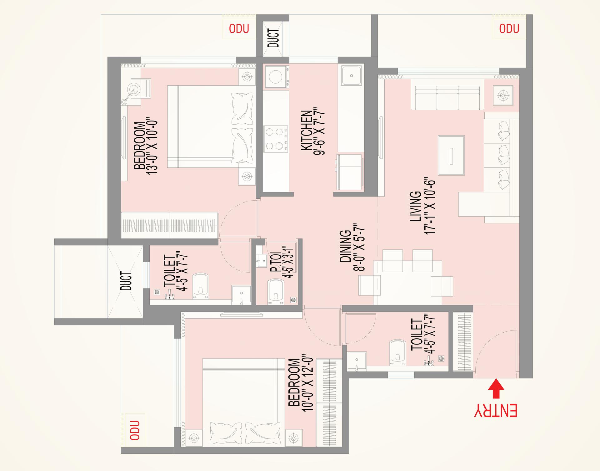 2 BHK Type3 floor plan