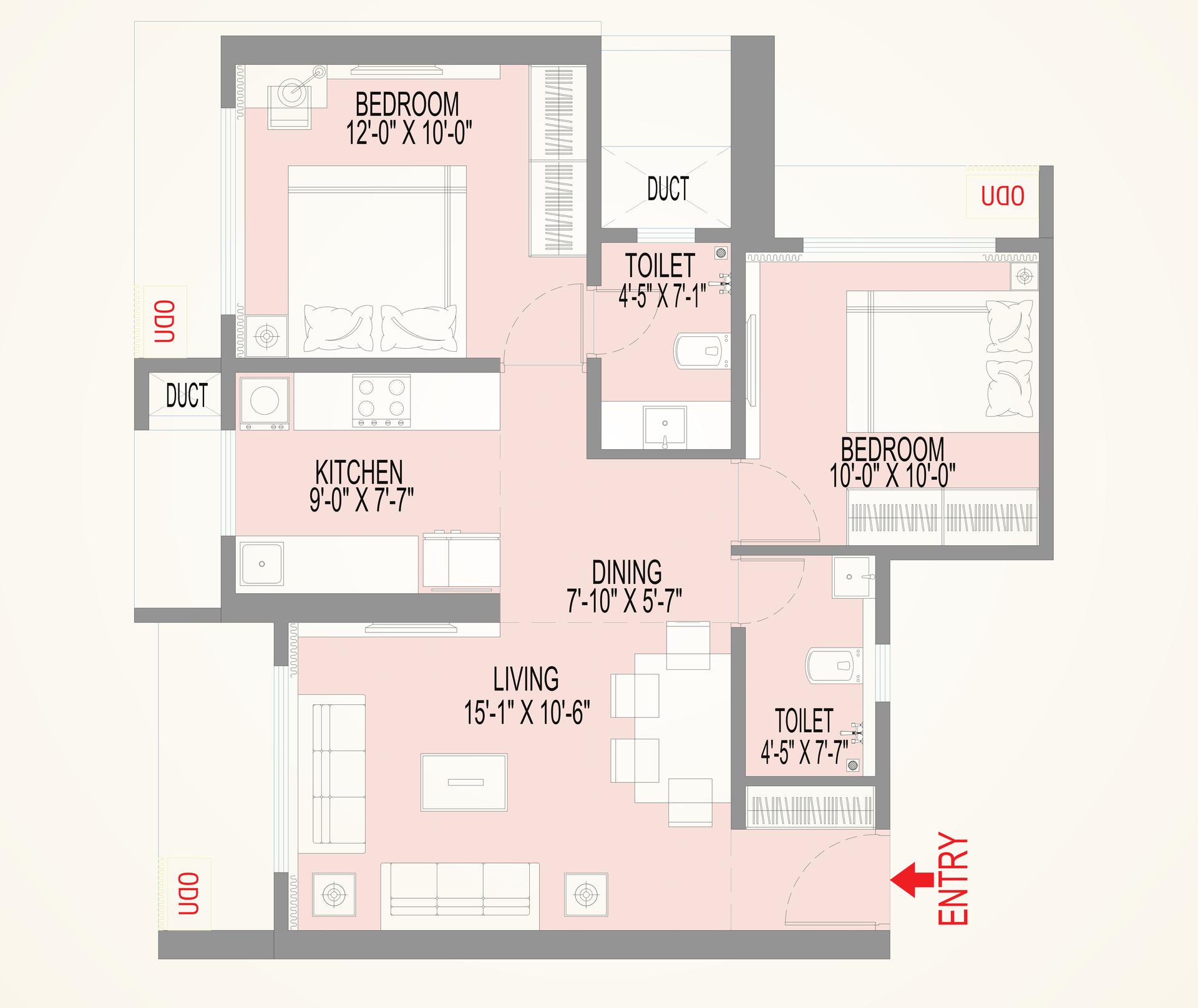 2 BHK Type1 floor plan