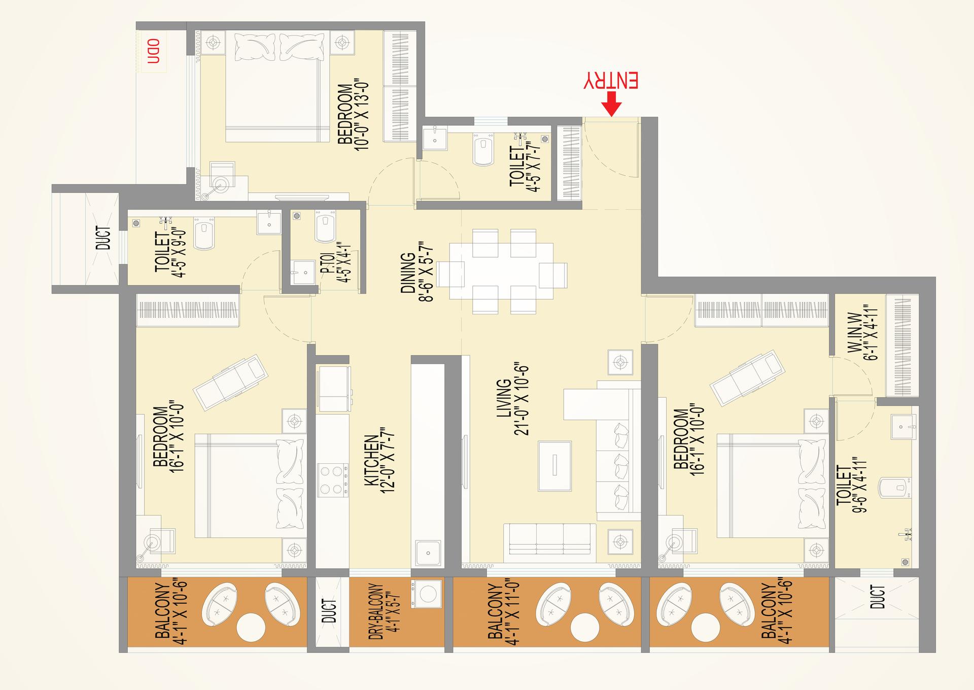 3 BHK Type2 floor plan