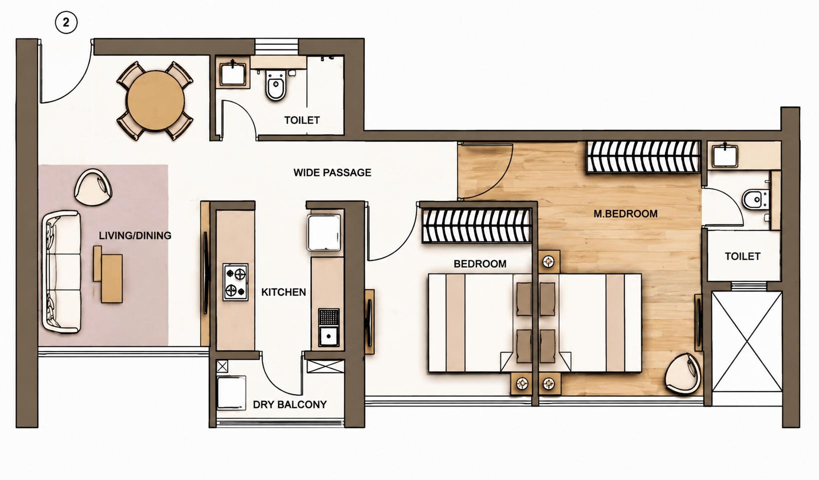 2BHK floor plan