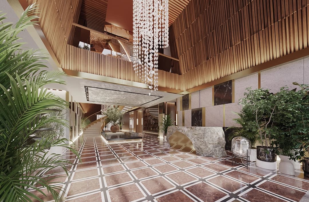 Grand entrance lobby at Piramal Aranya, Byculla East