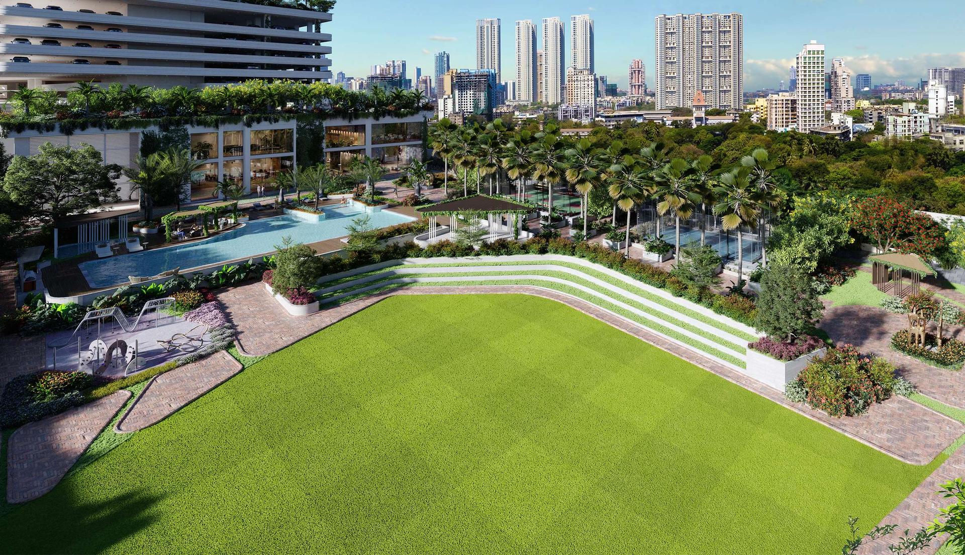 Landscaped gardens at Piramal Aranya, Byculla East