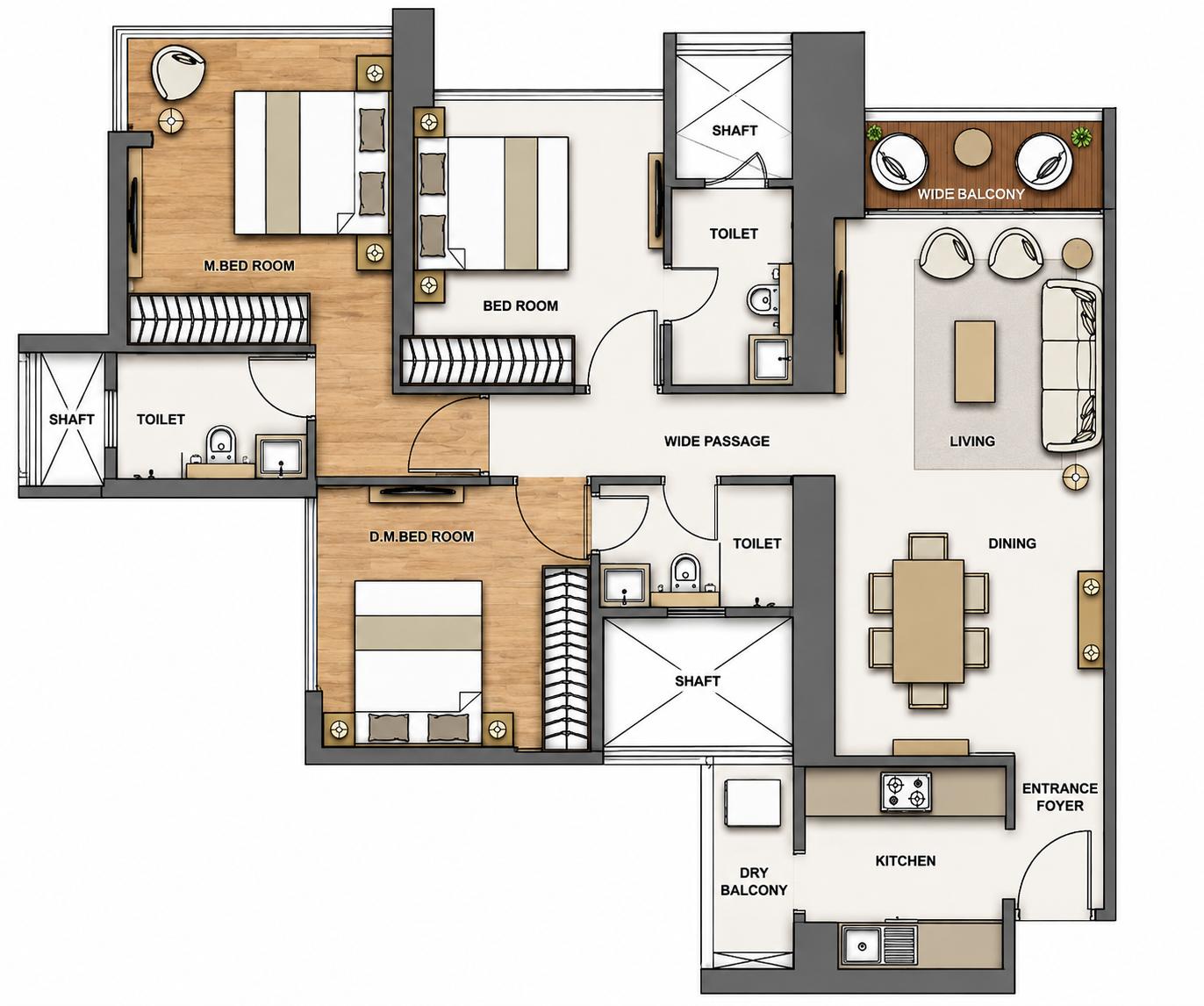 3BHK Elite floor plan