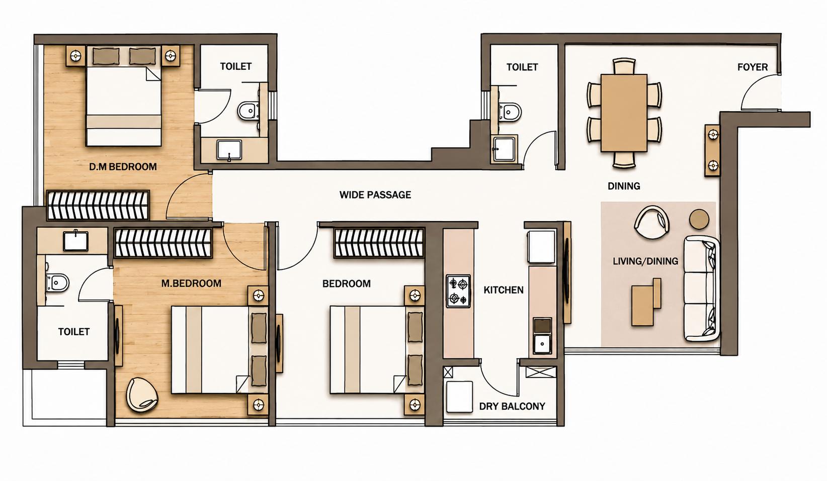 3BHK floor plan