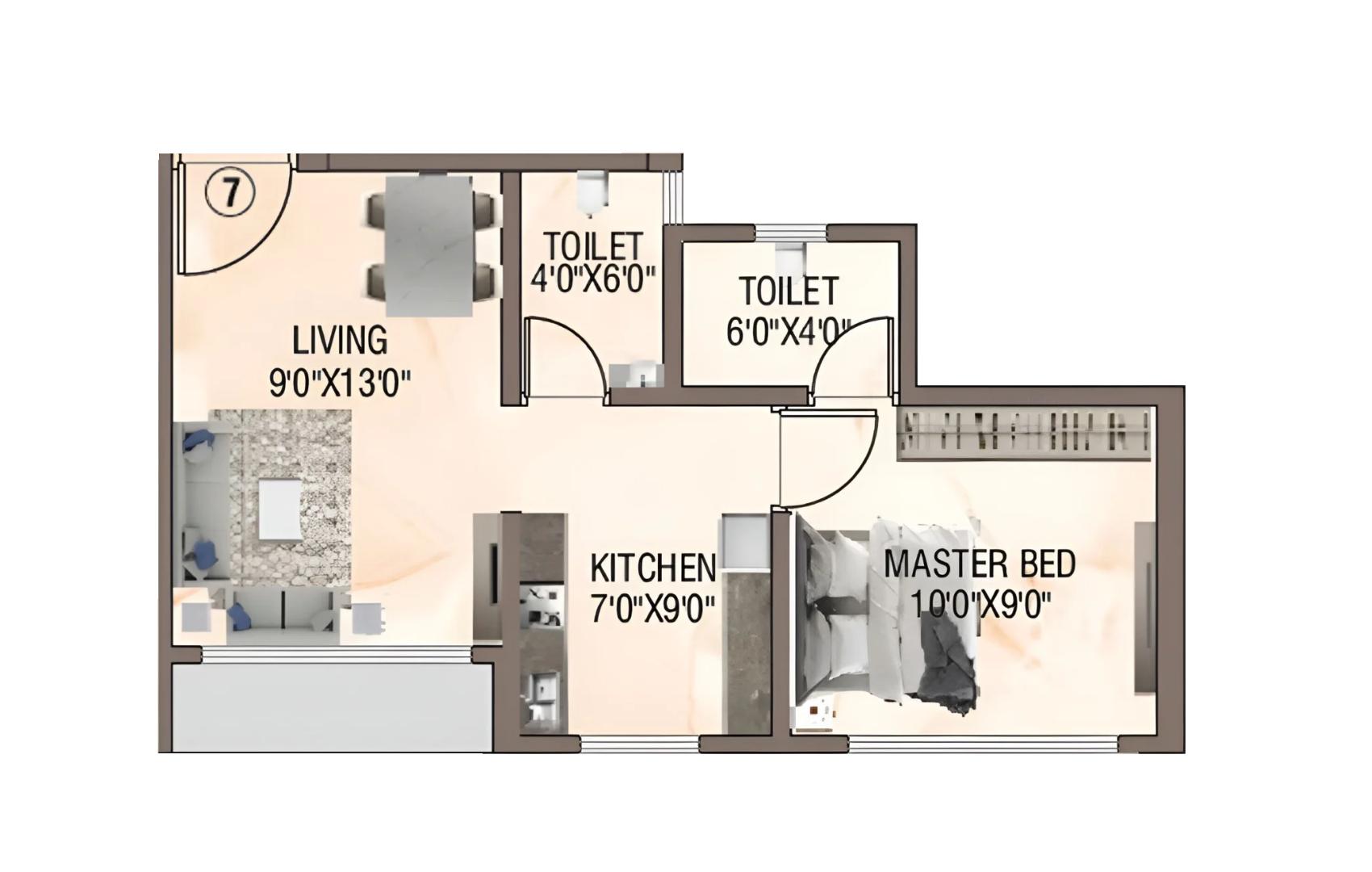 2BHK floor plan