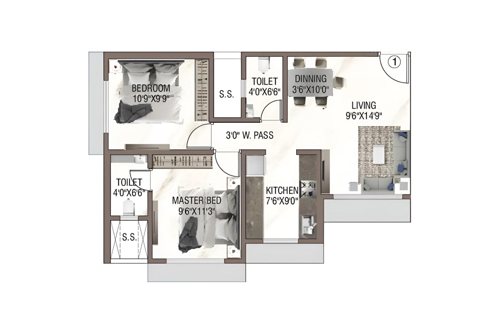 1BHK floor plan