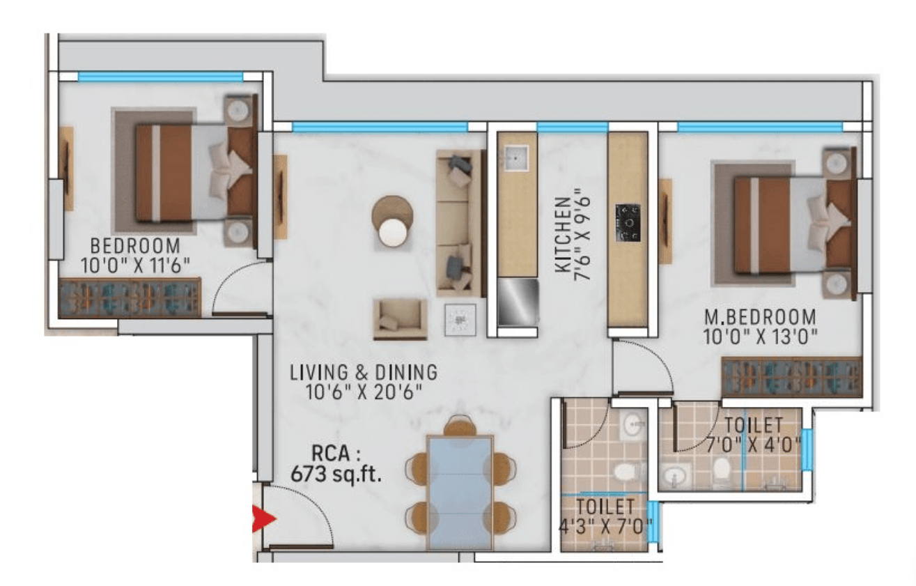 2 BHK Type2 floor plan