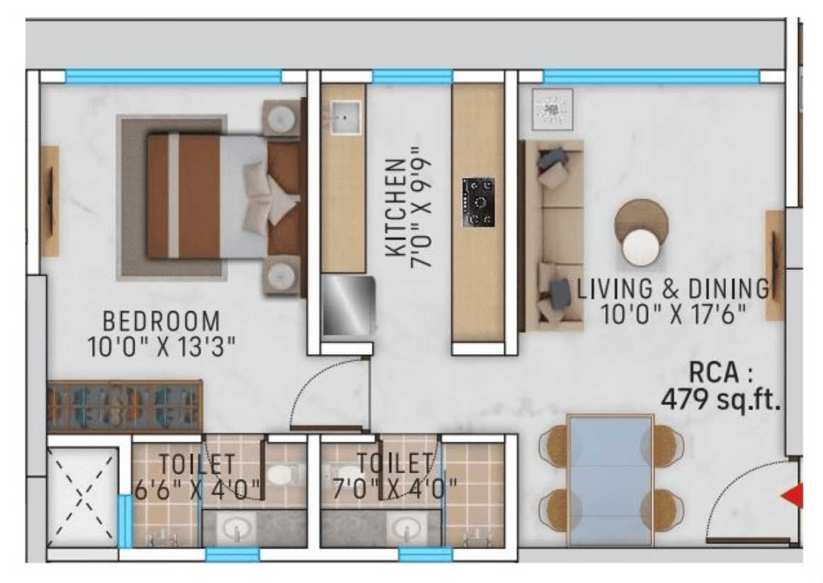 1 BHK floor plan