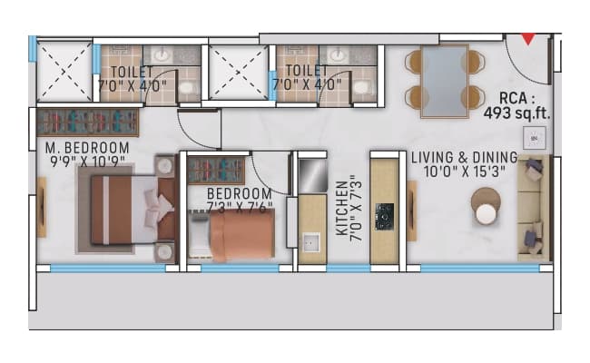 2 BHK Type1 floor plan