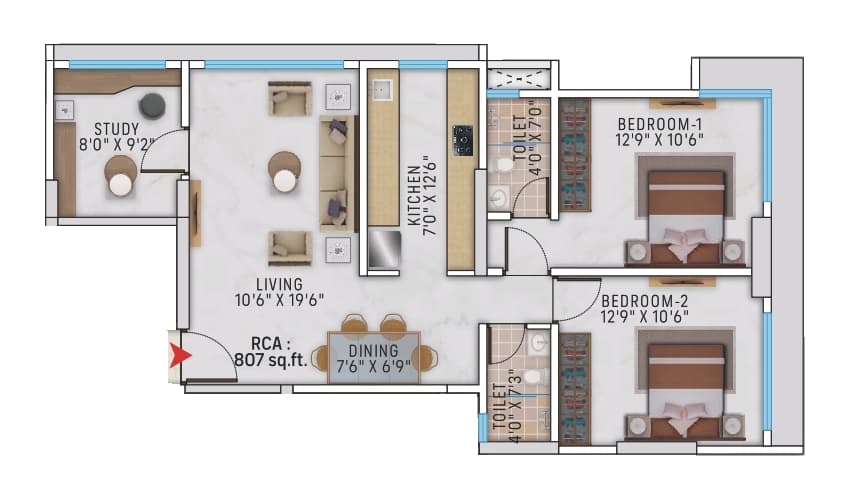 2 BHK Type4 floor plan