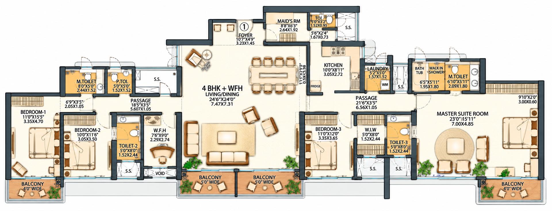 4BHK (3+2) Jodi floor plan