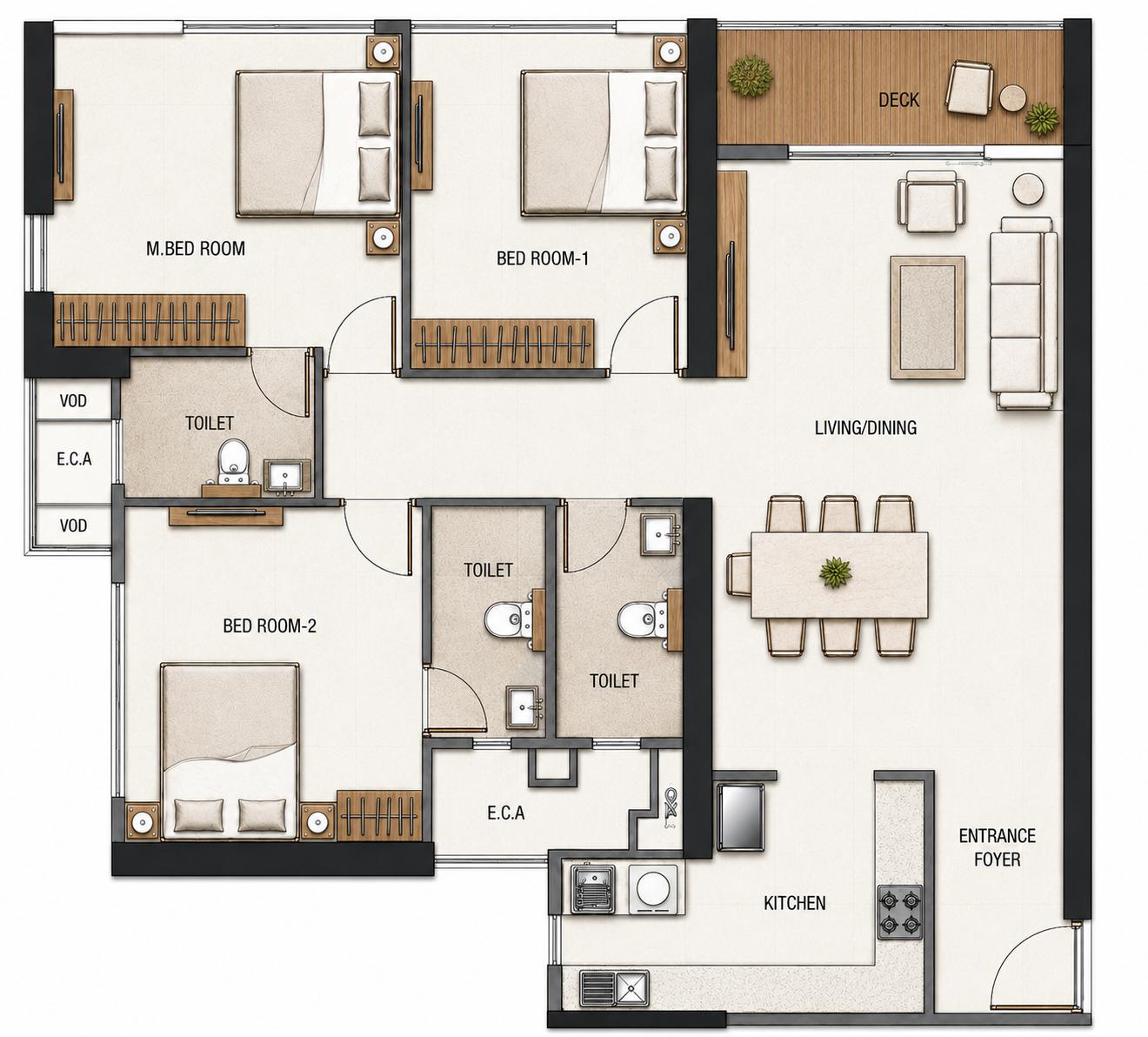 3BHK Prime floor plan