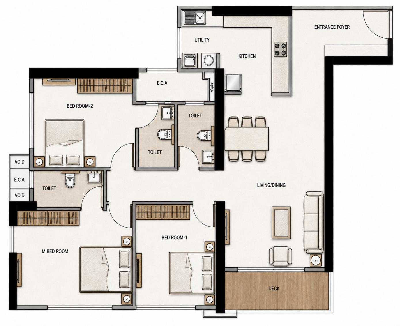3BHK Luxe floor plan