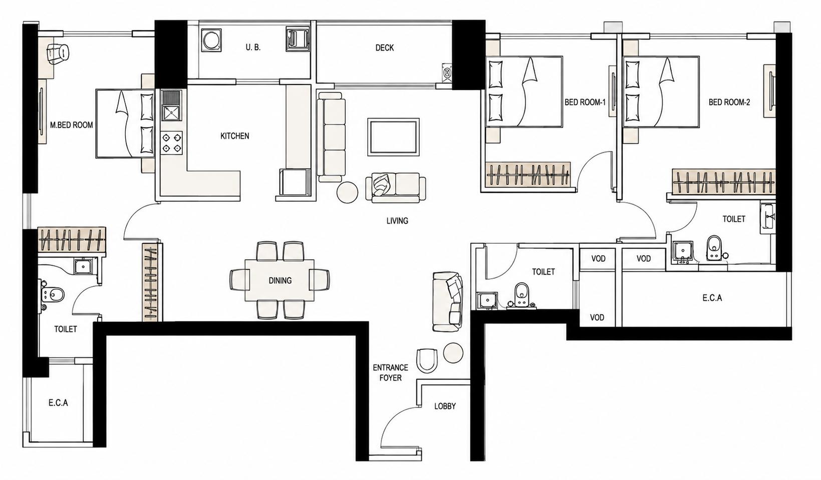 3BHK Grande floor plan