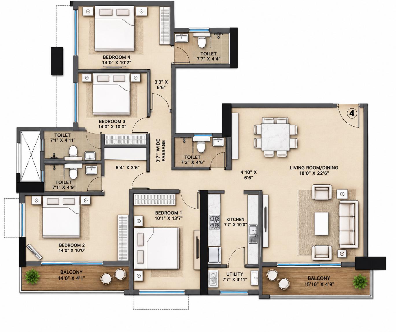 4BHK floor plan