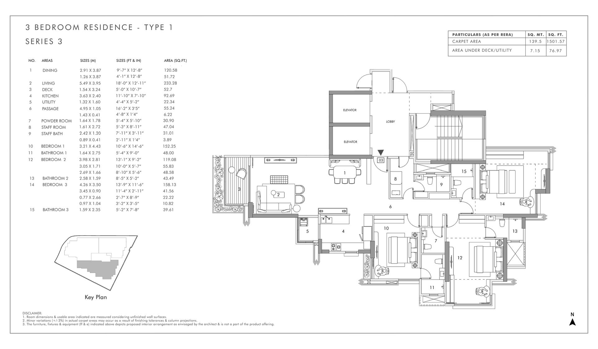 3 BHK floor plan