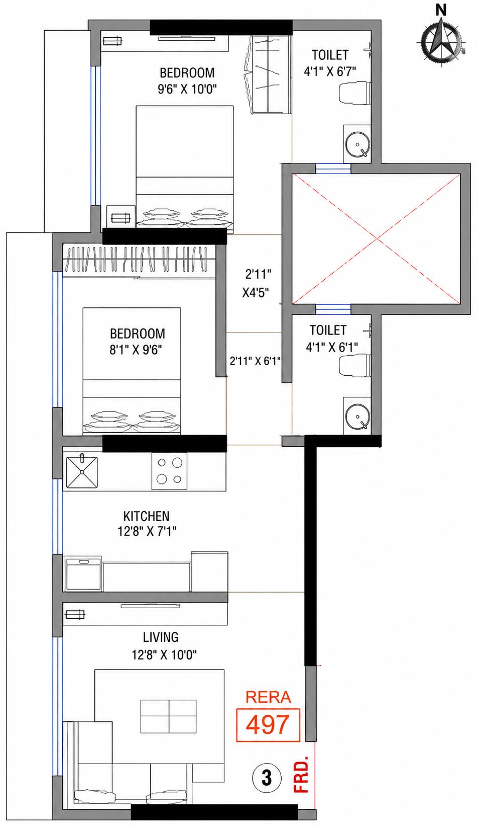 2BHK floor plan