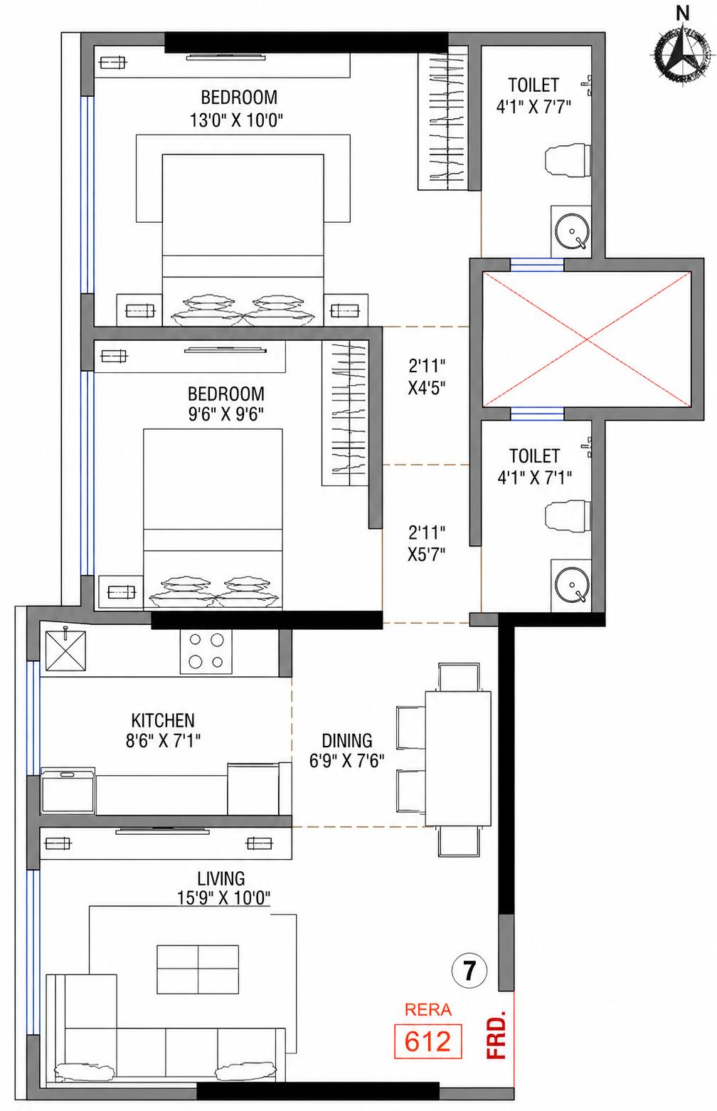 2BHK Premium floor plan