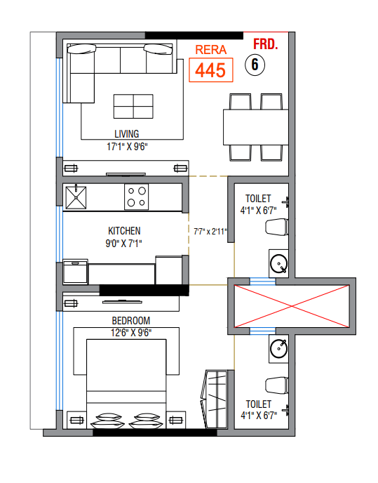 1BHK floor plan