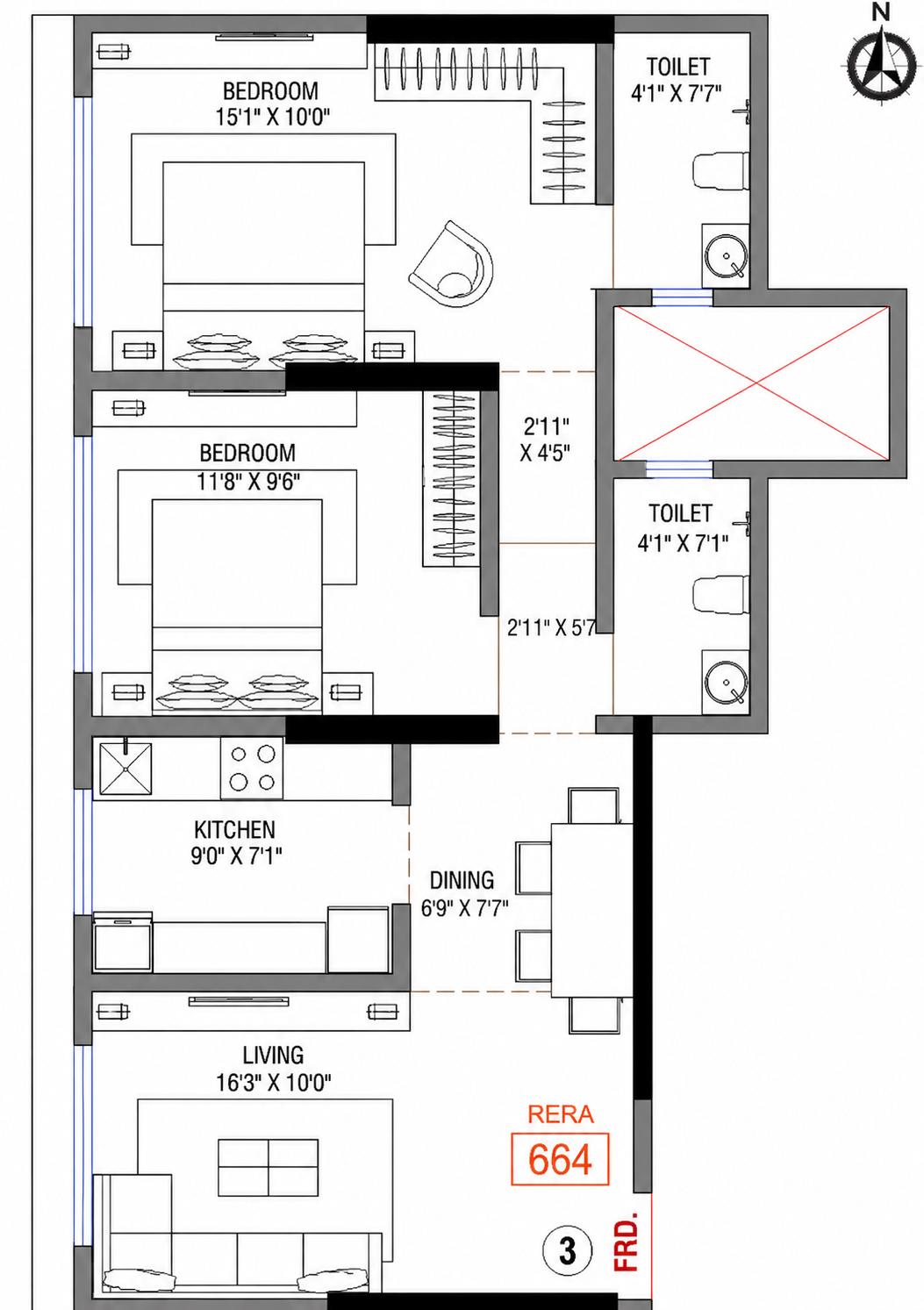 2BHK Luxury floor plan