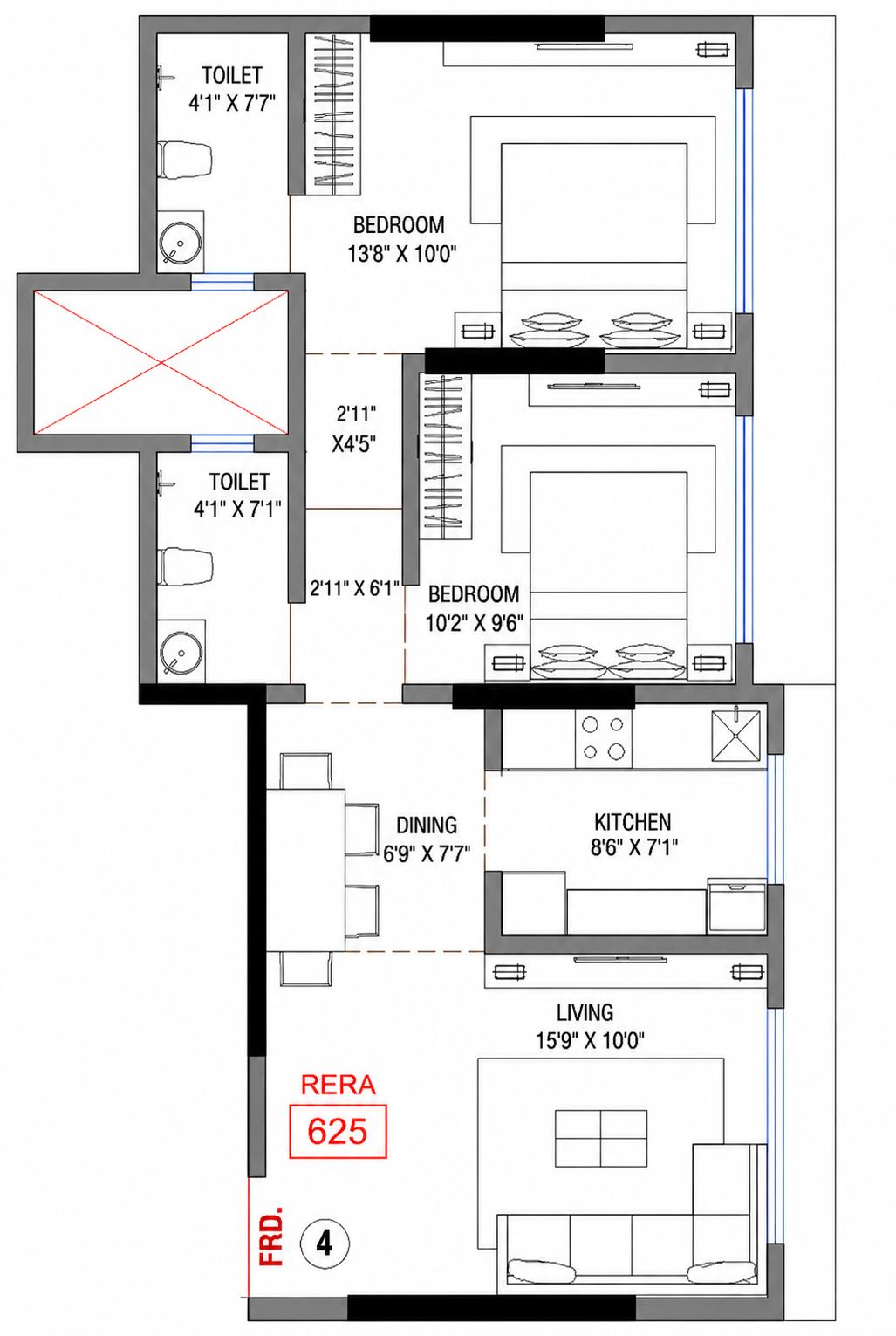 2BHK Elite floor plan