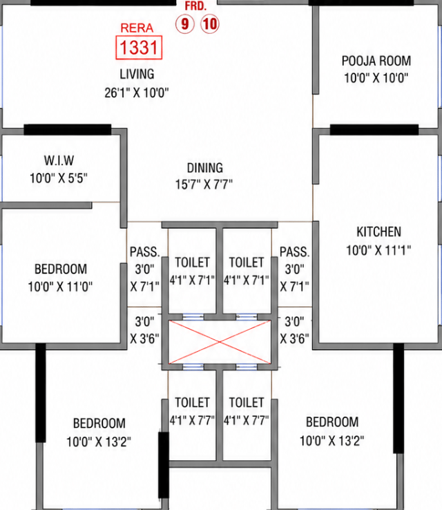 3BHK floor plan