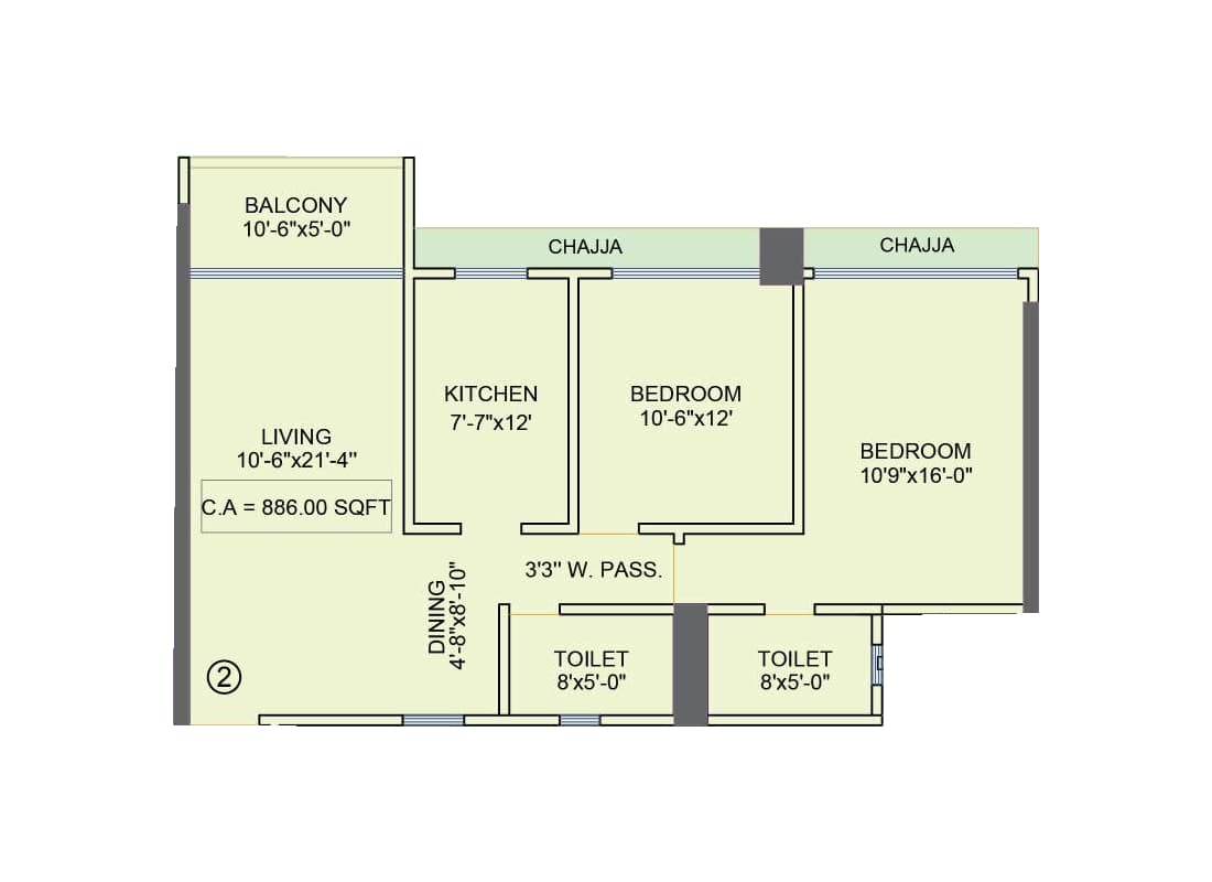 2BHK Type2 floor plan
