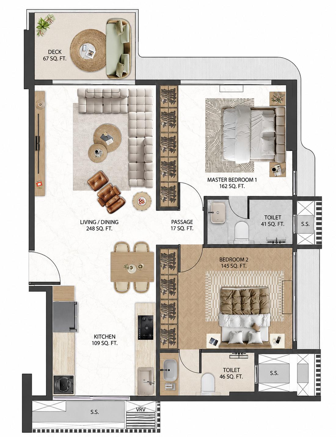 2BHK floor plan