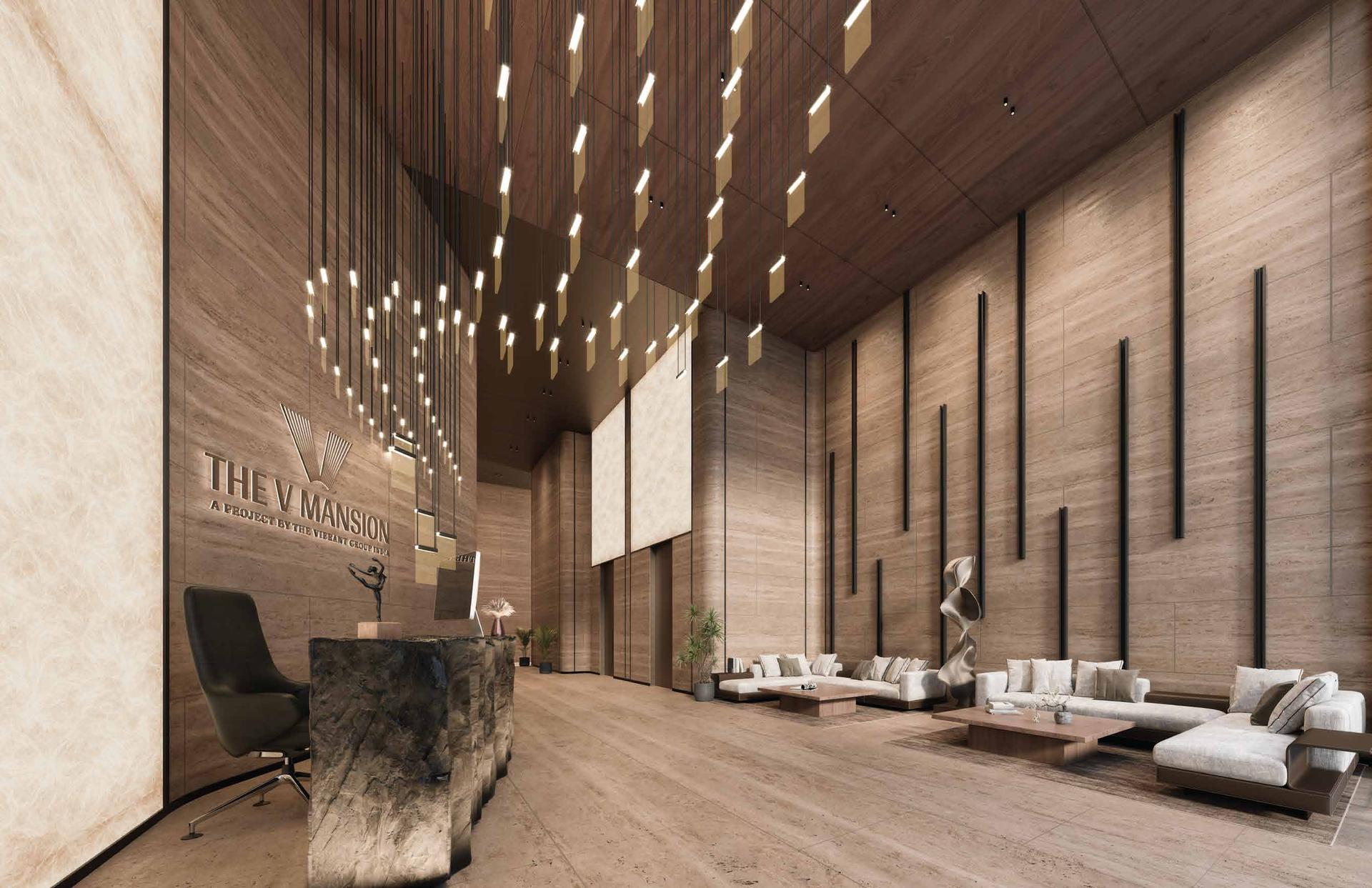 Grand entrance lobby at Vibrant V Mansion, Prabhadevi
