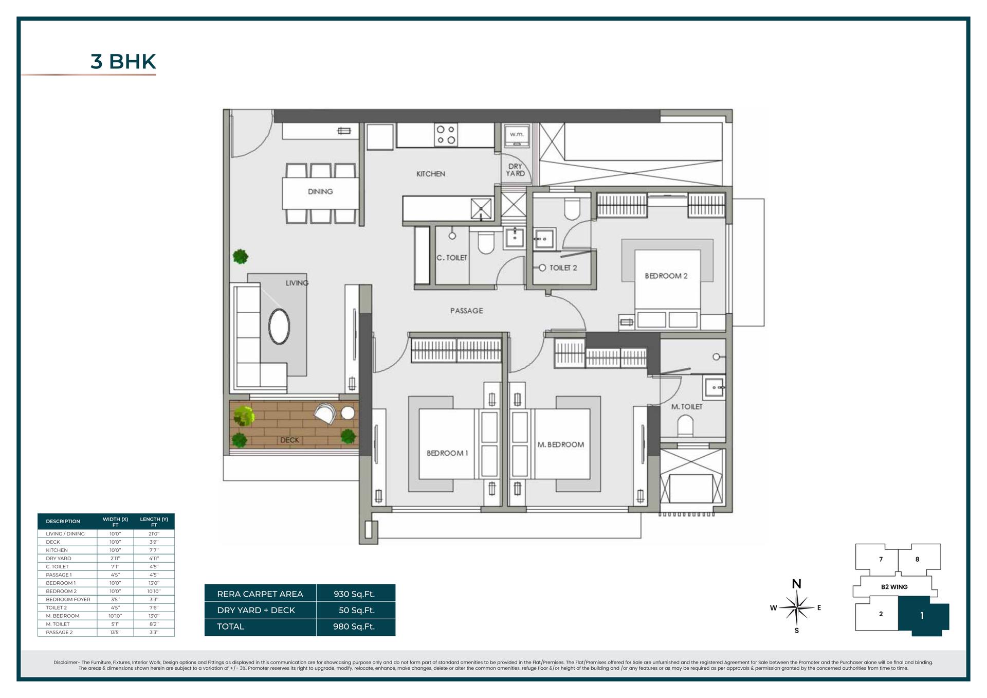 3BHK Type 2 floor plan