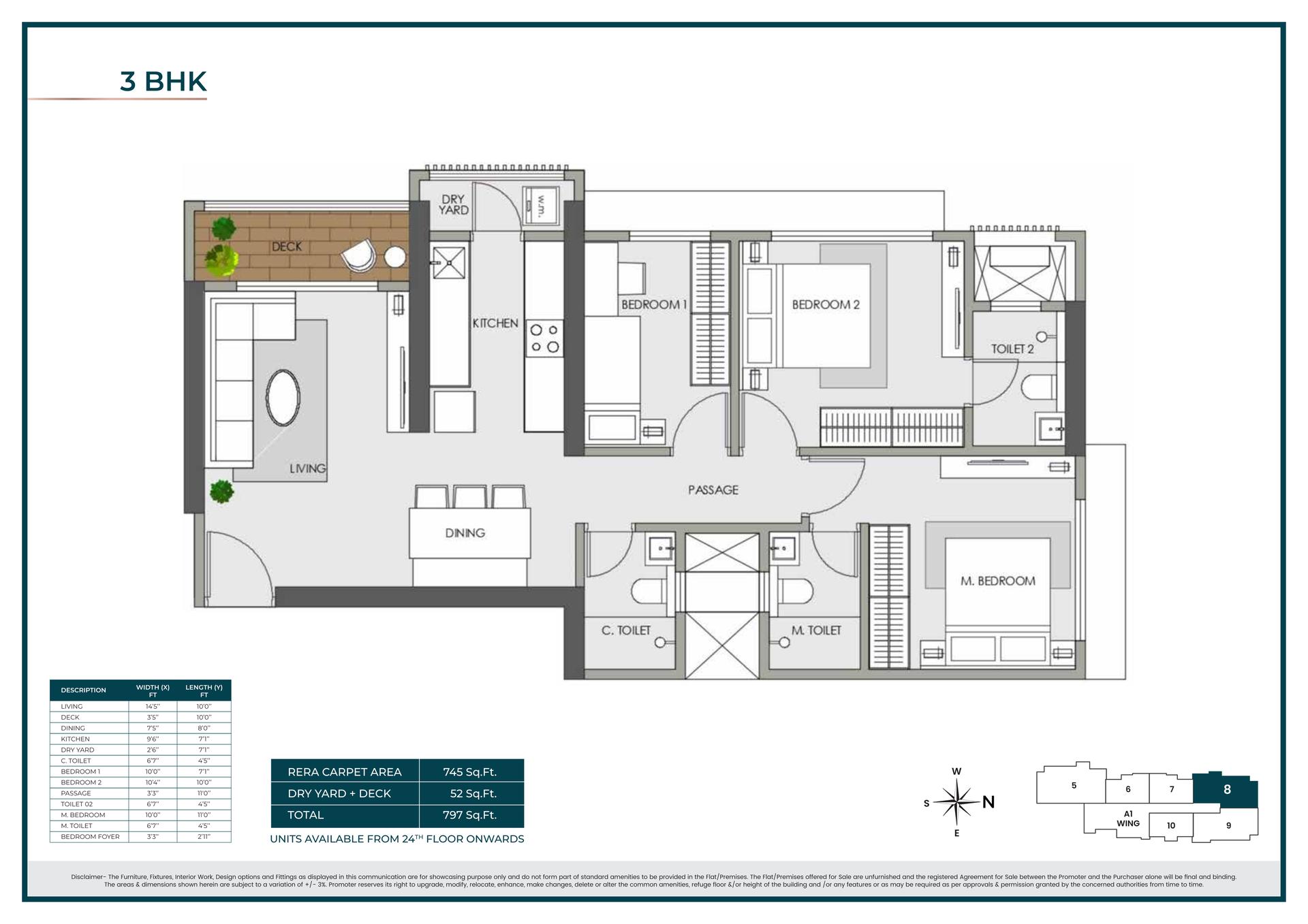 3BHK Type1 floor plan