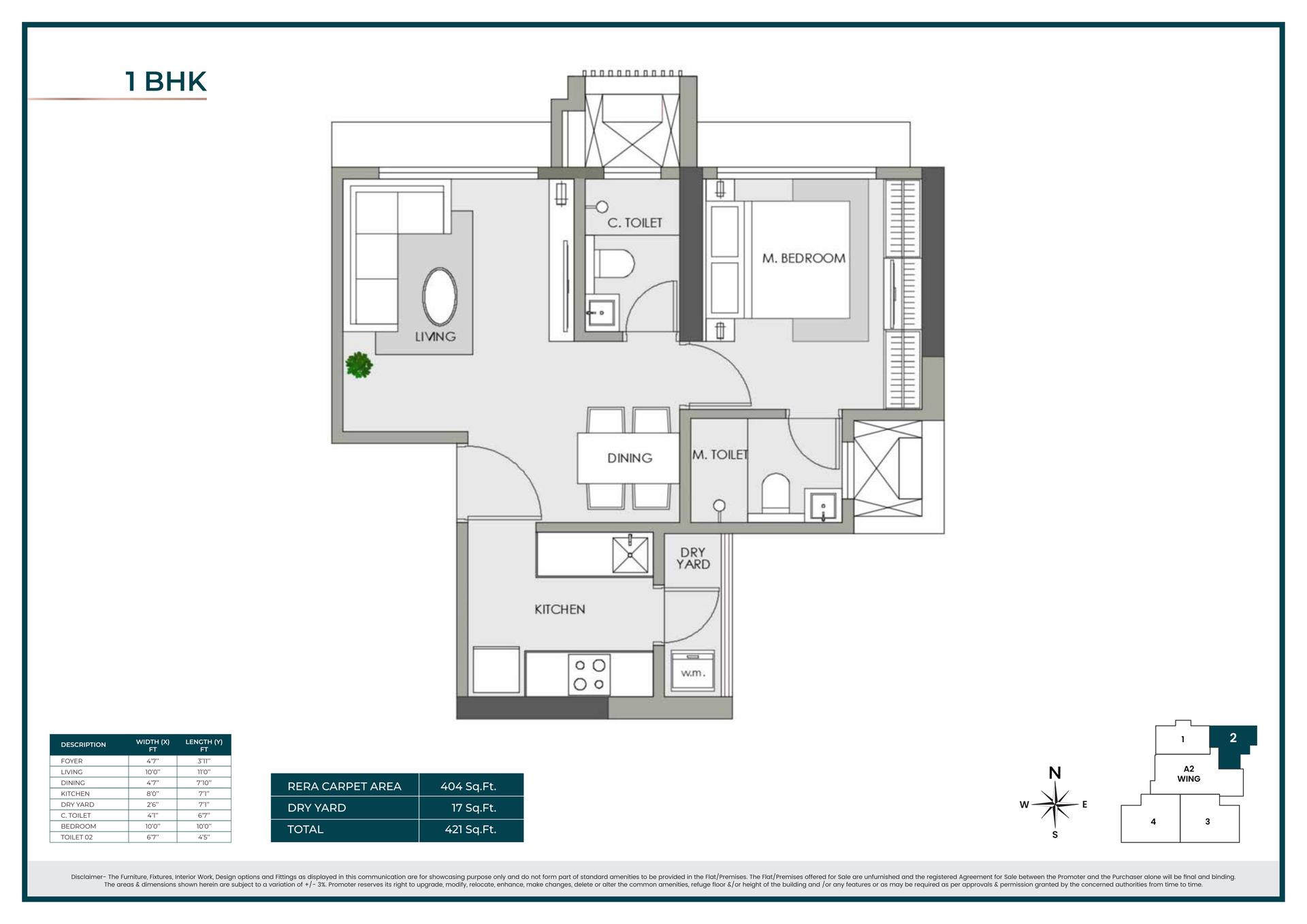 1BHK Type1 floor plan