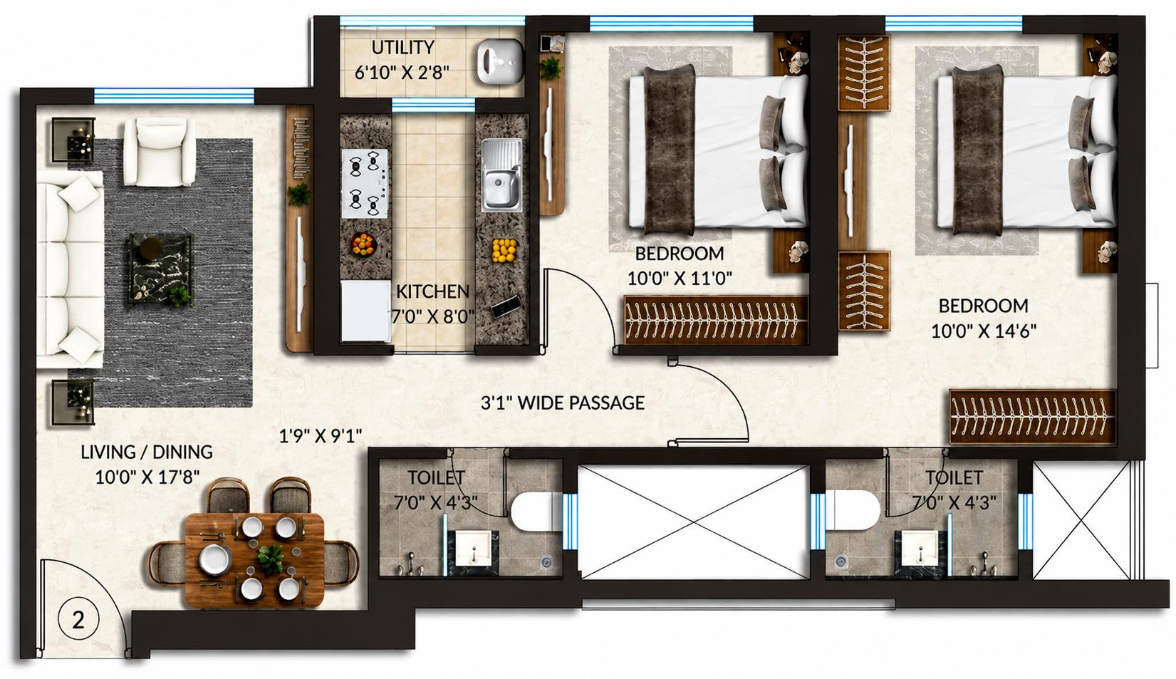 2BHK Premium floor plan