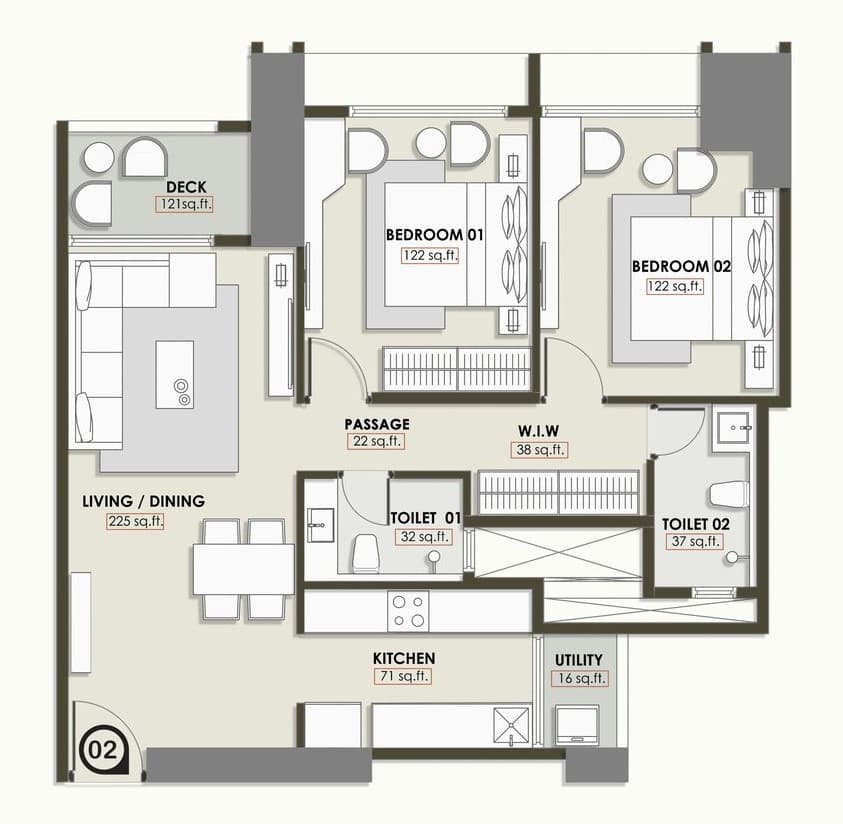 2 BHK floor plan